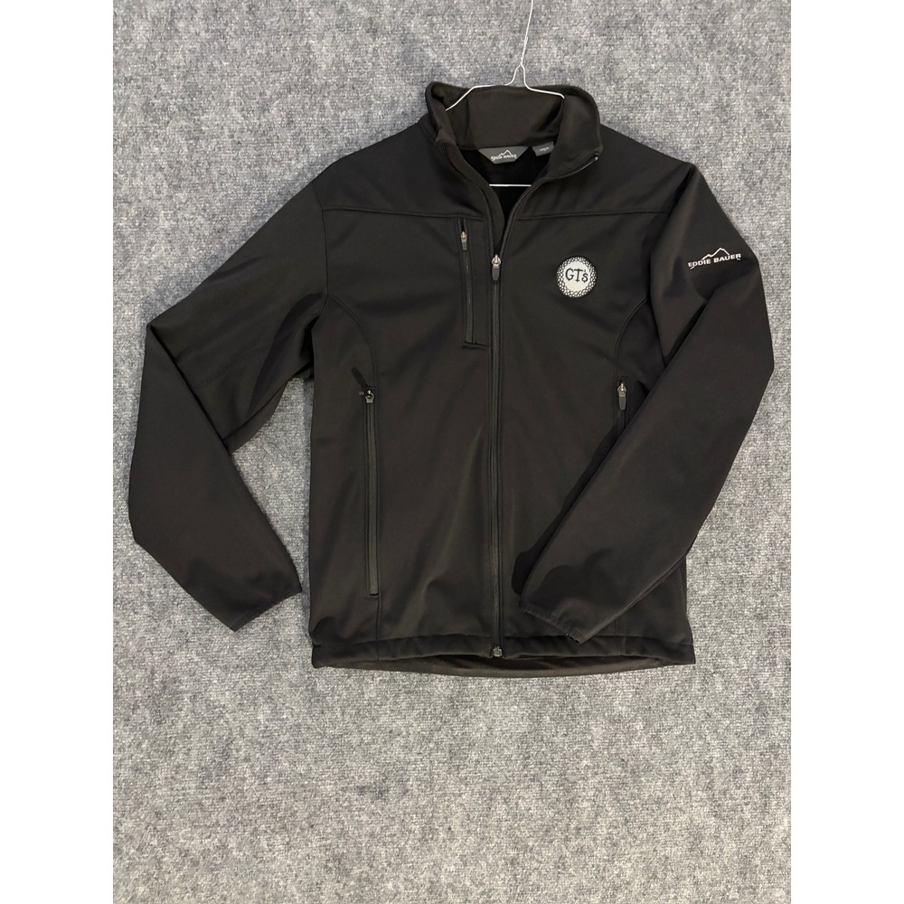 Eddie Bauer Mens Softshell Jacket Black Full Zip Fleece Lined GTS Logo Size S